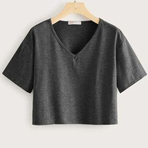 Heather grey v-neck crop tee